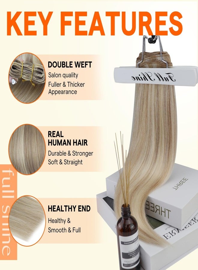 Full Shine Blonde Sew In Weft Hair Extensions Silky Straight Real Hair Wefts Human Hair 105 Grams Sew In Hair Extensions Ash Blonde Highlight Remy Bundles 24 Inch - Image 2